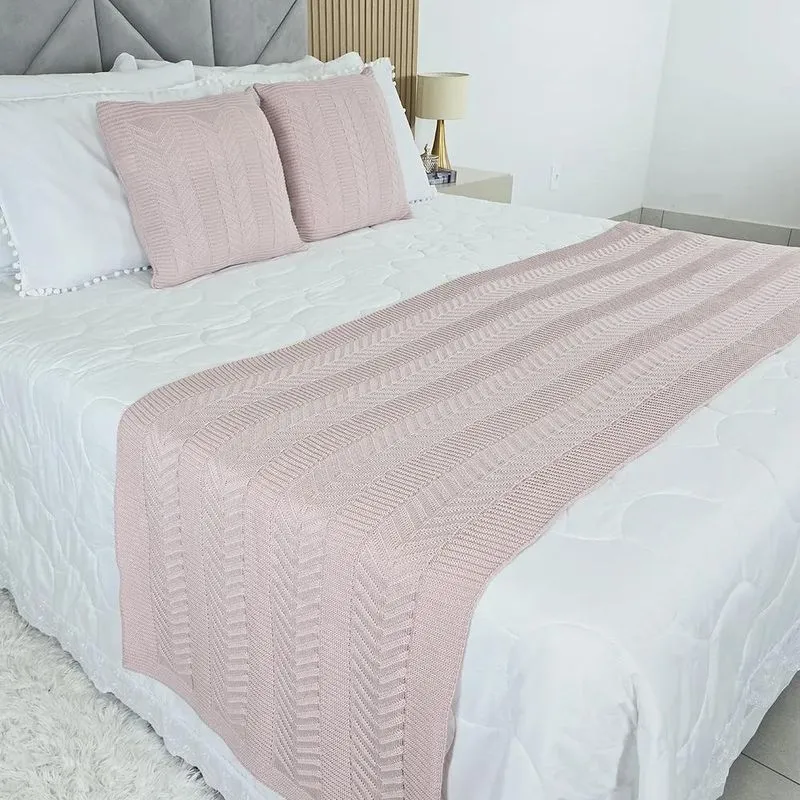 Kit Peseira E Almofadas Tricot Vanvest Cama King Rosa Prata