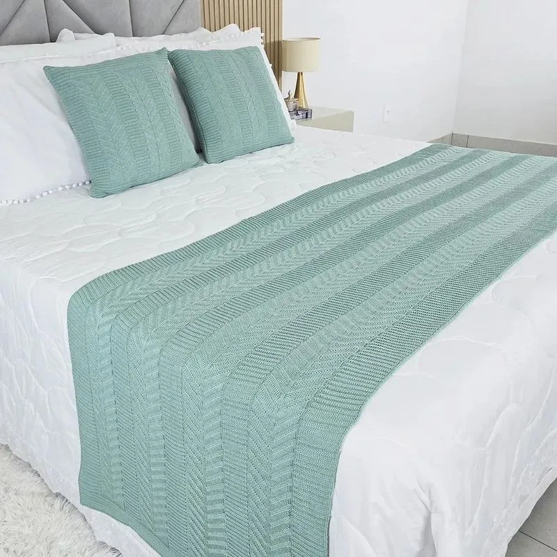 Kit Peseira E Almofadas Tricot Vanvest Cama King Verde Água