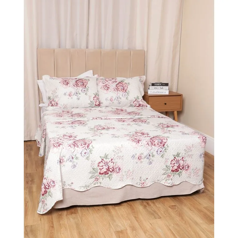Kit Colcha Casal 3 Peças Corttex Dupla Face Estampada Branca UN