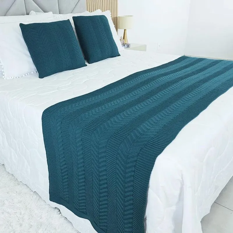 Kit Peseira E Almofadas Tricot Vanvest Cama Kin Verde-escuro