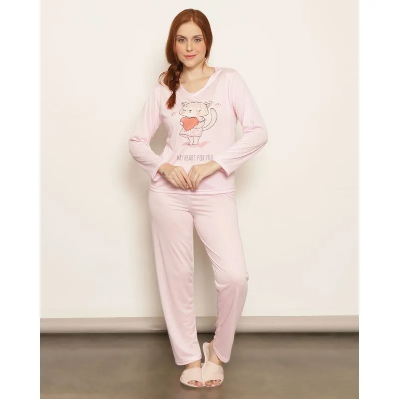Pijama Feminino Longo Estampa Frontal Raposa Rosa G
