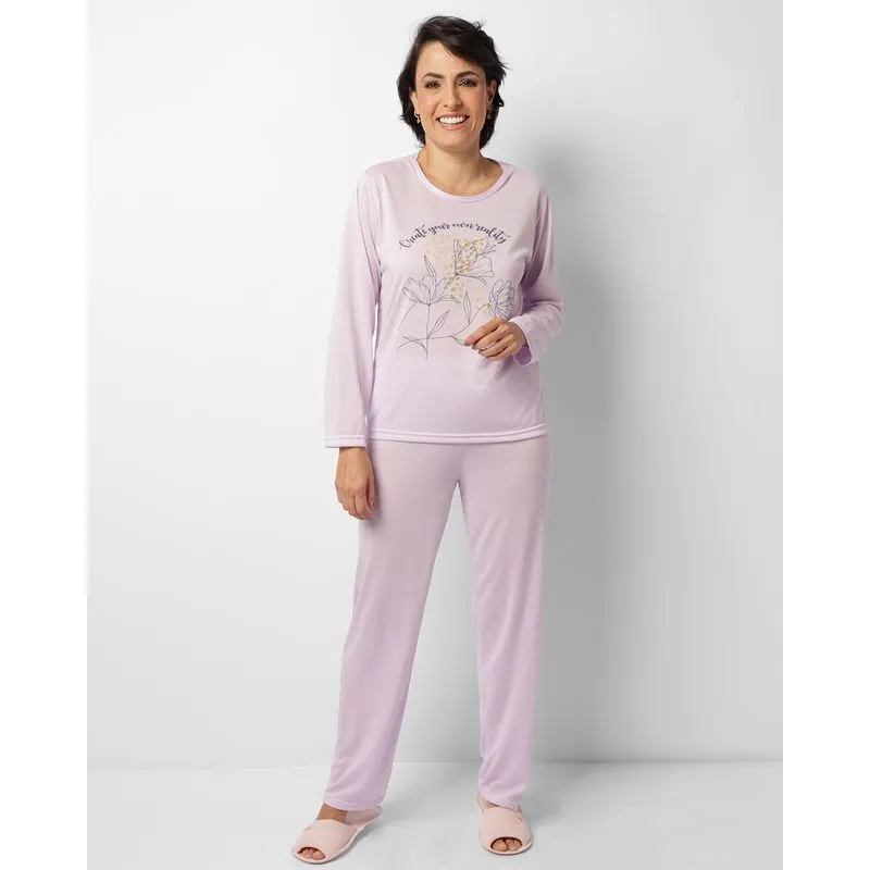 Pijama Feminino Longo Estampa Frontal Lilás P