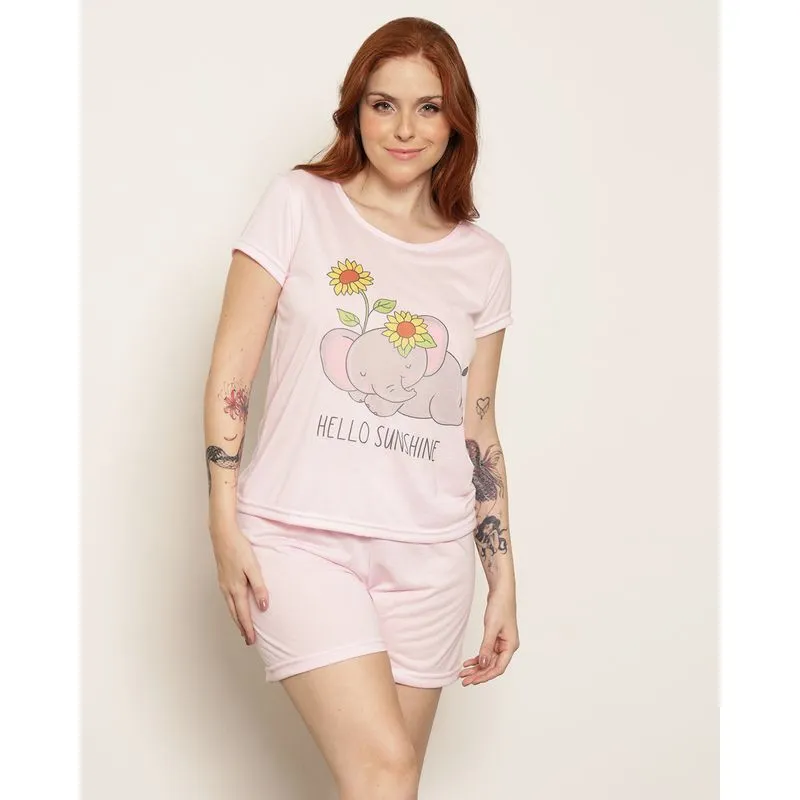 Pijama Feminino Curto Estampa Frontal Rosa GG