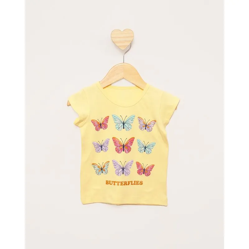 Blusa Bebê Manga Curta Estampa Borboletas Amarela 1