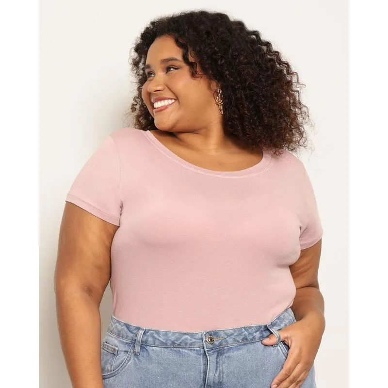 Blusa Plus Size Feminina Manga Curta Básica Rosa G3