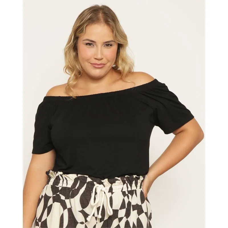Blusa Plus Size Feminina Ciganinha Preta G3