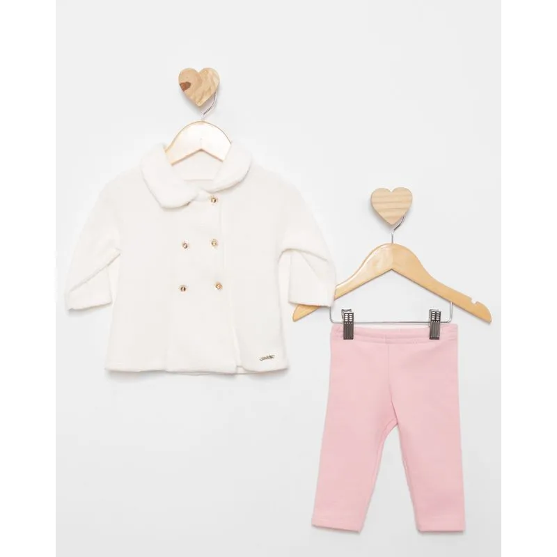 Conjunto Bebê Longo com Botões Off White P