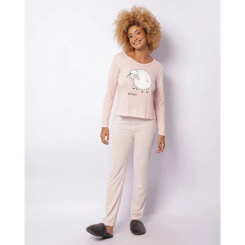 Pijama Feminino Longo Estampa Ovelha Rosa P