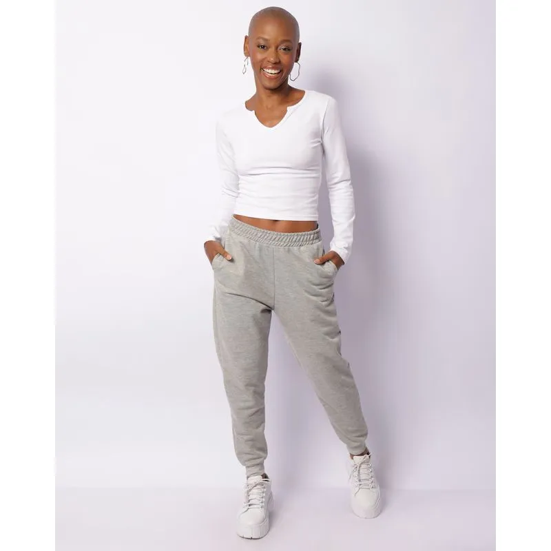 Calça Feminina Moletinho Jogger Com Bolsos Cinza M