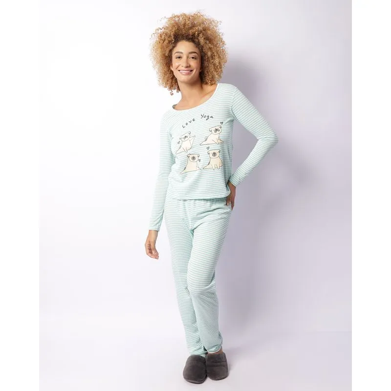 Pijama Feminino Longo Estampa Cachorrinho Verde GG