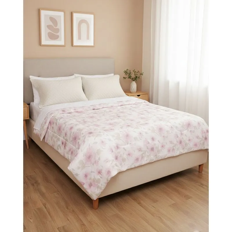 Edredom Queen Andreza Dupla Face 210cm x 240cm Estampa Floral Rosa UN