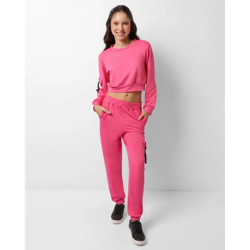 Calça Juvenil Jogger Helanca Bolso Cargo Rosa 14