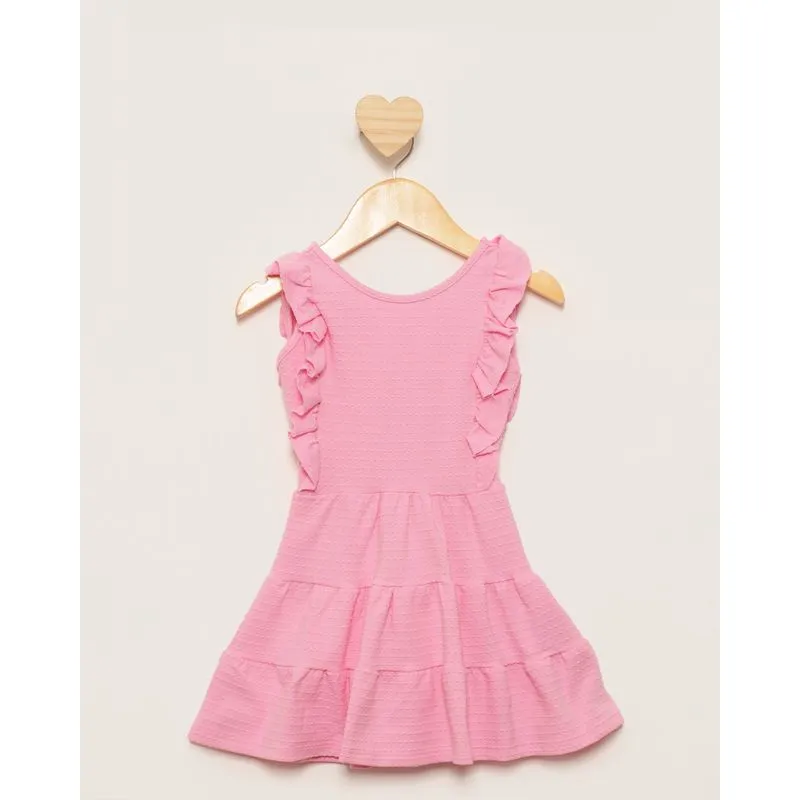 Vestido Bebê Três Marias Texturizado Com Babado Rosa 3