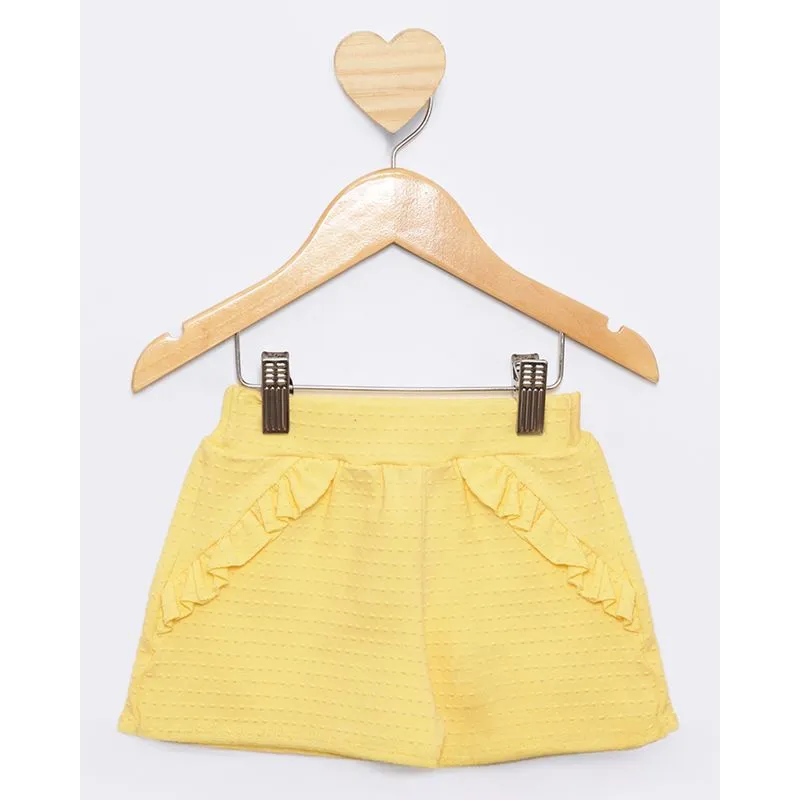 Short Bebê Texturizado Curto Com Babado Amarelo 1