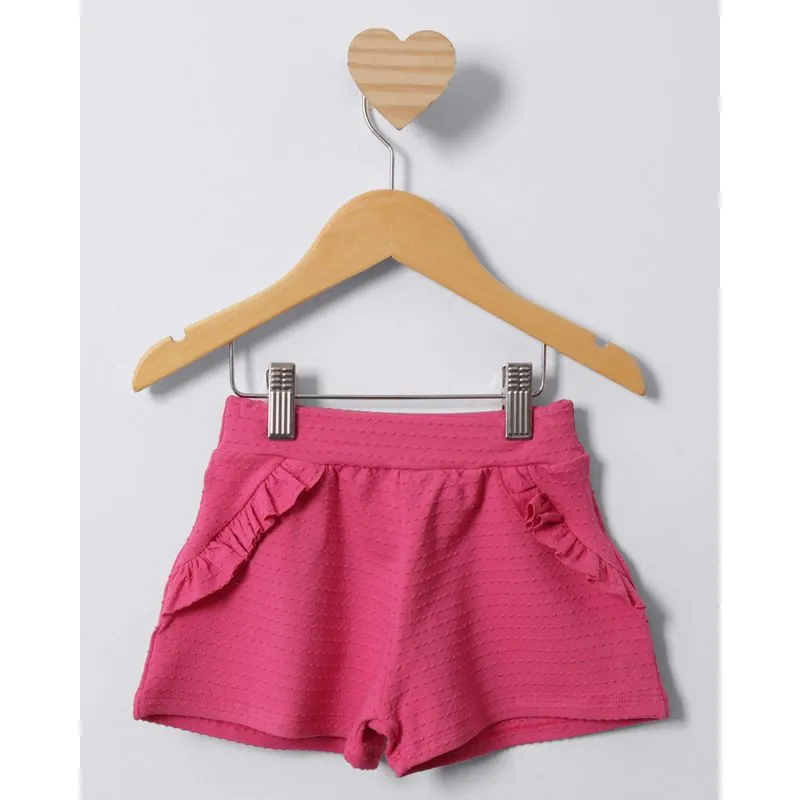 Short Bebê Curto Texturizado Com Babados Rosa 1