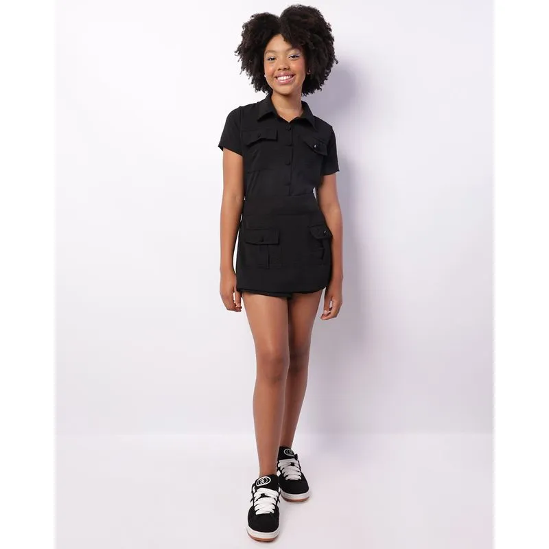 Short Saia Juvenil Curto Com Bolsos Preto 14
