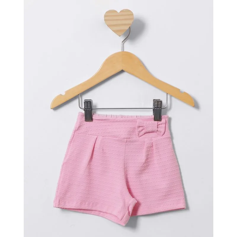 Short Bebê Curto Texturizado Com Lacinho Rosa 1