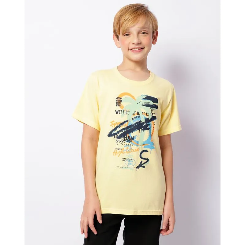 Camiseta Juvenil Estampa Tropical Manga Curta Amarela 14