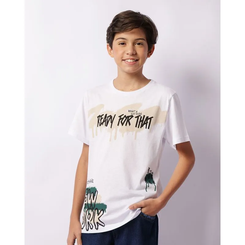Camiseta Juvenil Manga Curta Grafite Urbano Branco 10