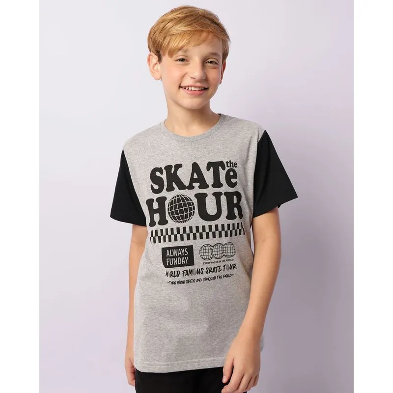 Camiseta Juvenil Estampa Com Escrita Manga Curta Cinza 10