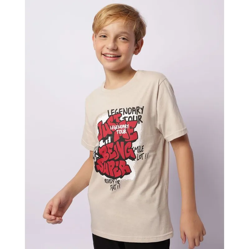 Camiseta Juvenil Estampa Com Escrita Manga Curta Bege 12