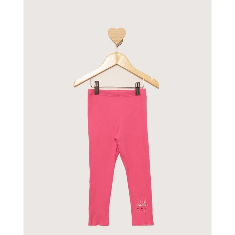 Calça Legging Bebê Canelada Bordado Frontal Rosa 3