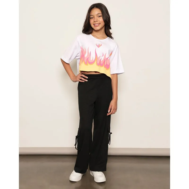 Calça Juvenil Moletinho Pantalona Bolso Cargo Preta 12