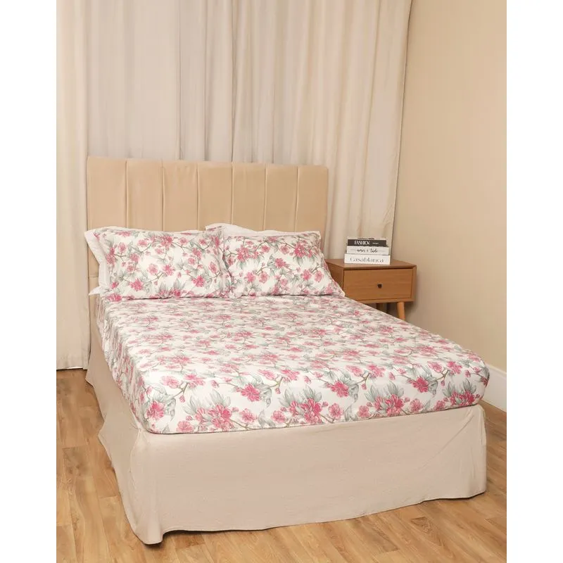 Jogo De Cama Casal 3 Peças Andreza Estampa Floral Branco UN