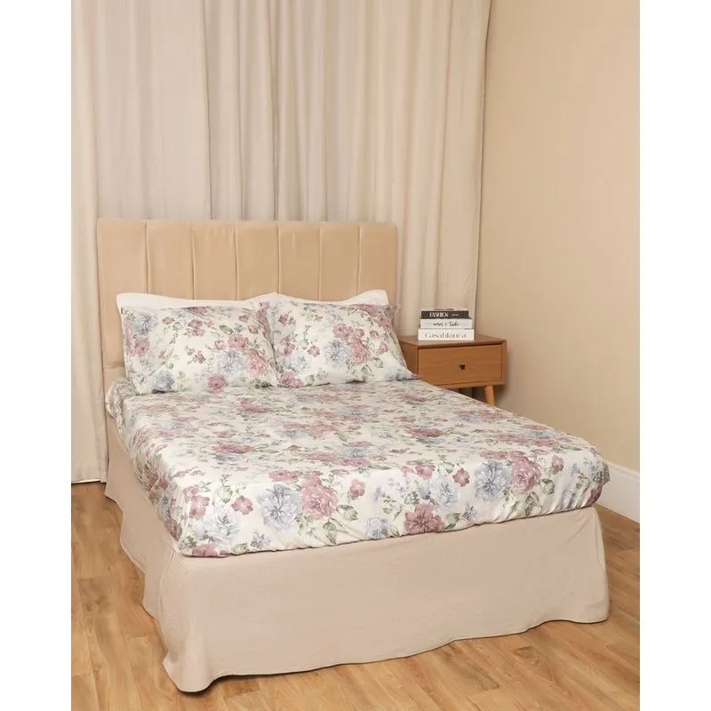 Jogo De Cama Casal Andreza 3 Peças Estampa Floral Cinza UN