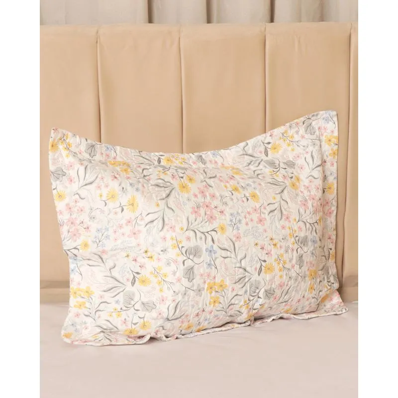 Porta Travesseiro 50cmx70cm Andreza Estampado Floral Branco UN