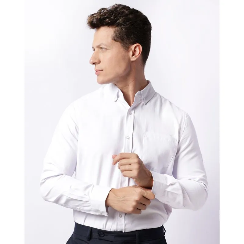 Camisa Masculina Oxford Manga Longa Com Bolso Branca M