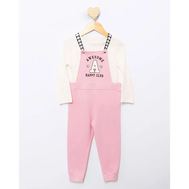 Conjunto Jardineira Moletom Jogger Estampa Com Escrita Rosa 3