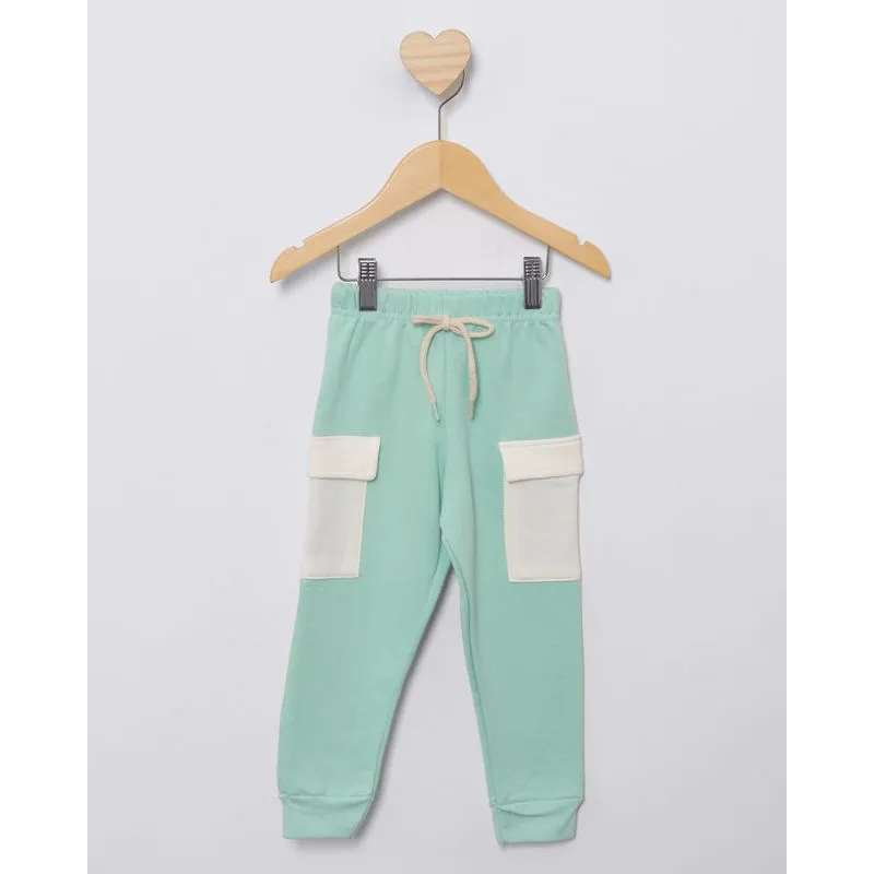 Calça Bebê Moletinho Peluciado Jogger Bolso Cargo Verde 3