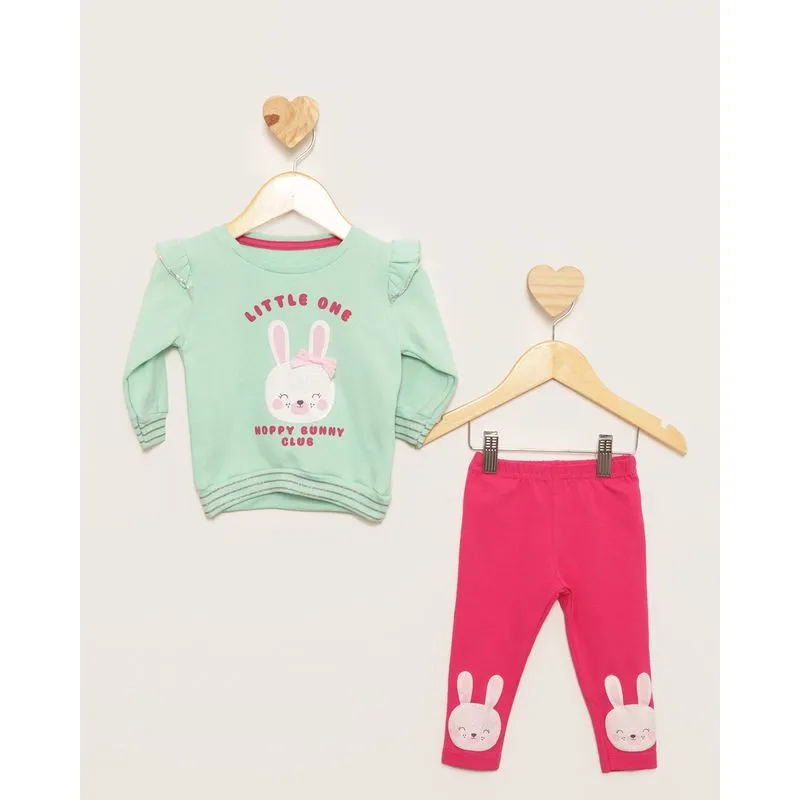 Conjunto Moletom Bebê Peluciado Estampa Coelhinho Verde G