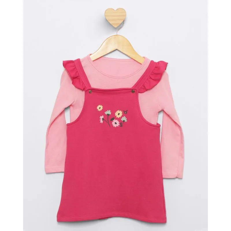 Conjunto Salopete Bebê Curto Com Estampa Flores Rosa 1