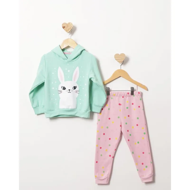 Conjunto Moletom Bebê Peluciado Estampa Coelho Verde 2