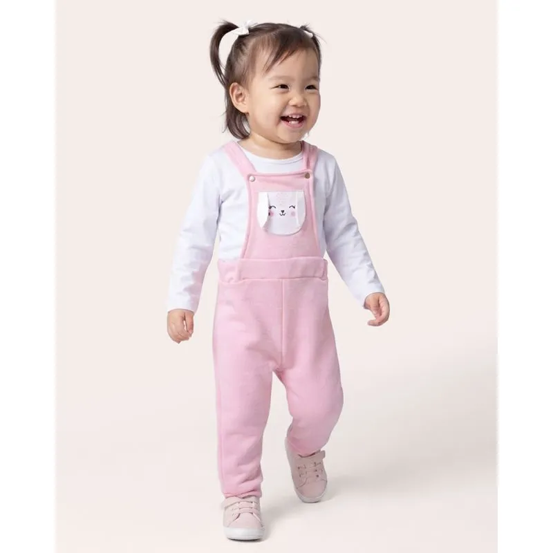 Conjunto Bebê Jardineira Moletinho Longo Com Bolso Rosa 1