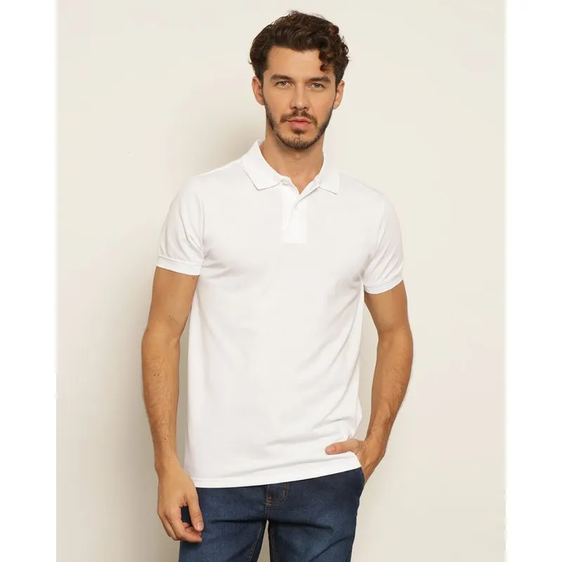 Camisa Polo Masculina Piquet Manga Curta Branca M