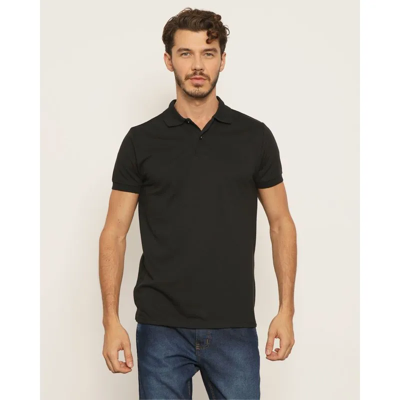 Camisa Polo Masculina Piquet Manga Curta Preta P