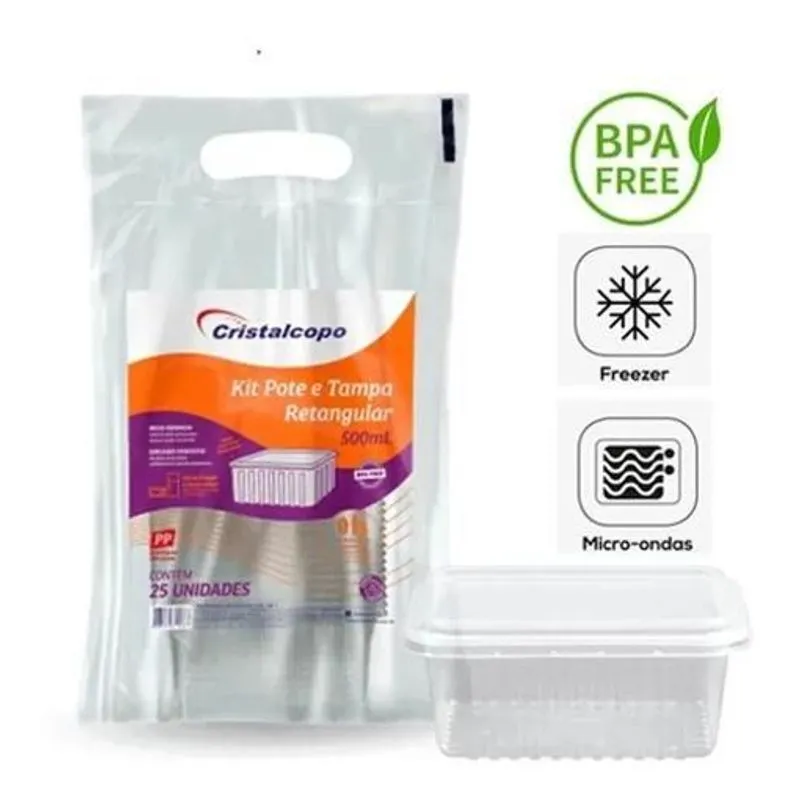 3x Pote Descartável 500ml Freezer Microondas Marmita - 25 Un