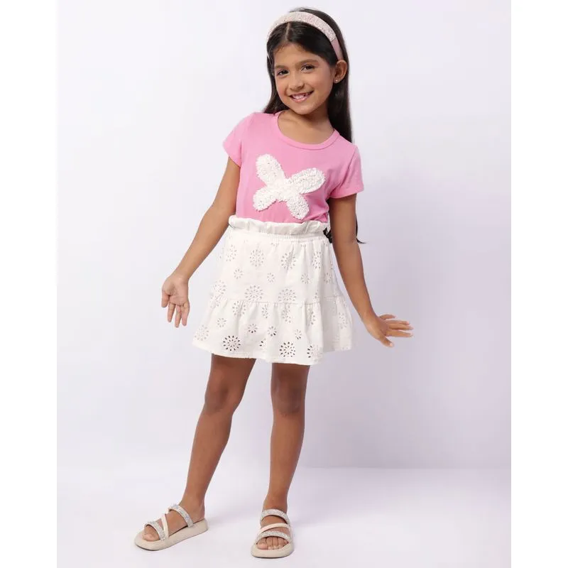 Short Saia Infantil Curto Bordado Laise Off White 10