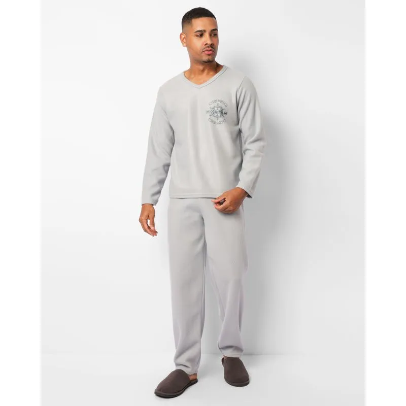 Pijama Masculino Longo Soft Com Estampa Cinza P