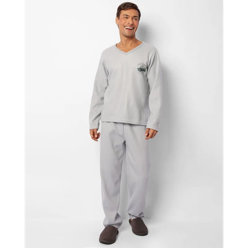 Pijama Masculino Longo Soft Gola V Com Estampa Cinza P