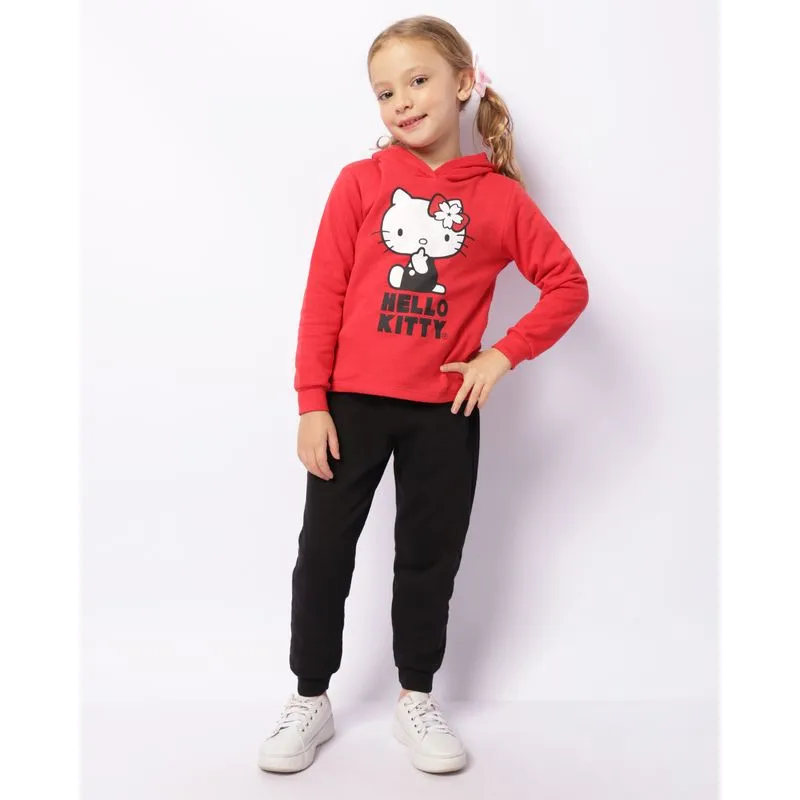 Conjunto Moletom Infantil Peluciado Hello Kitty Jogger Vermelho 6