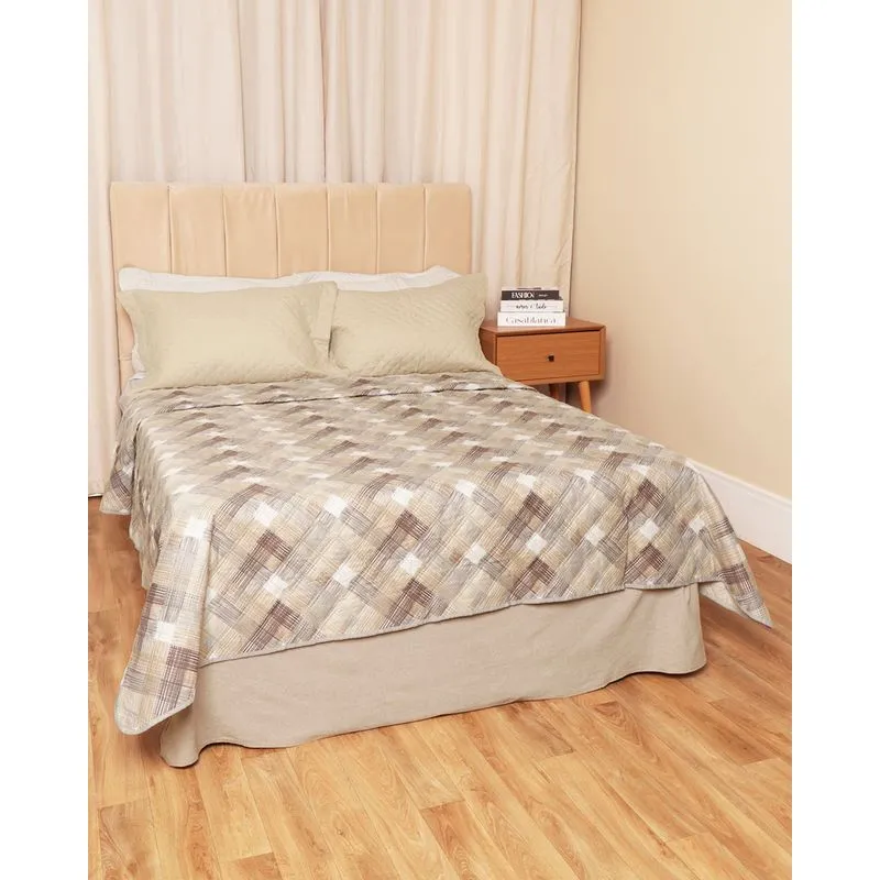 Colcha Casal Arte&Cazza Matelassê Com Viés Estampada Bege UN