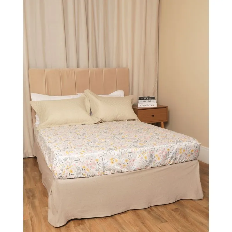 Lençol Avulso Queen com Elástico Andreza Floral Branco UN