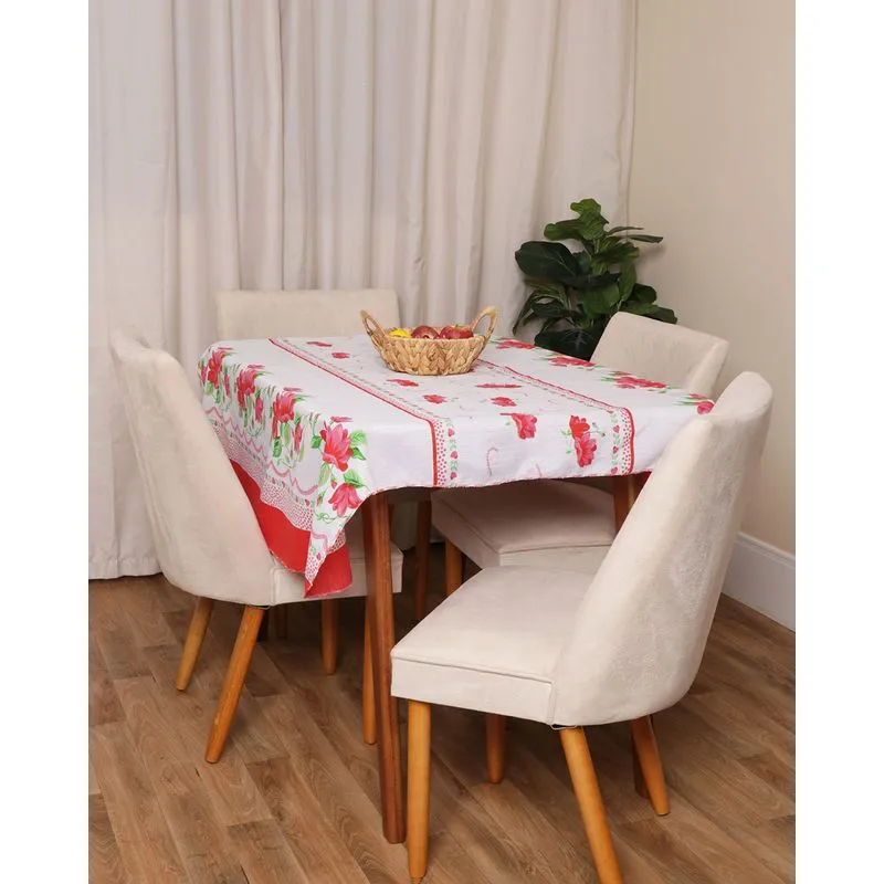 Toalha de Mesa Quadrada 135cm x 135cm Estampa Floral Branca UN