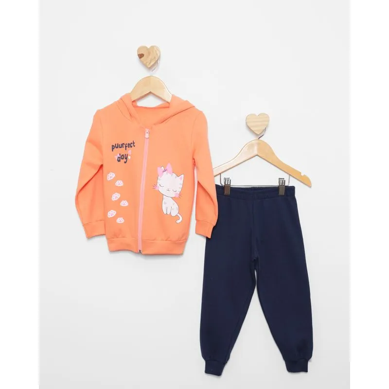 Conjunto Moletom Bebê Peluciado Com Capuz Laranja 1