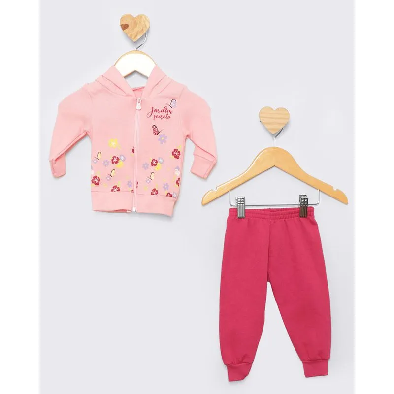 Conjunto Moletom Bebê Estampa Jardim Secreto Rosa P