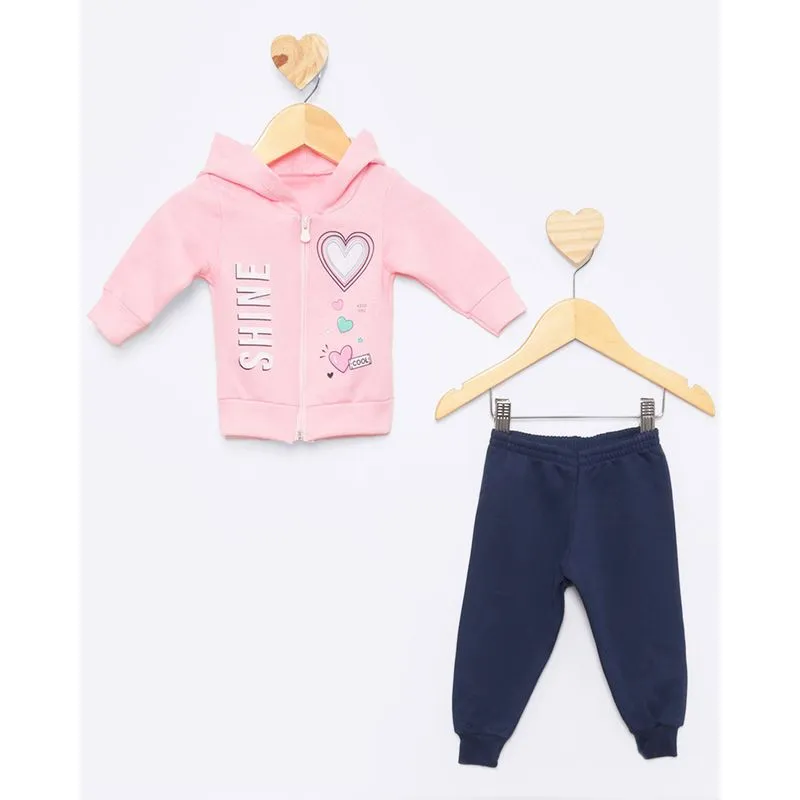 Conjunto Moletom Bebê Com Capuz Estampa Rosa G